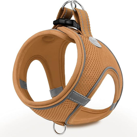 Joytale Small Dog Harness, Breathable Mesh Step-in Vest, Reflective Soft Padded Harnesses for Small and Medium Dogs, Brown, L