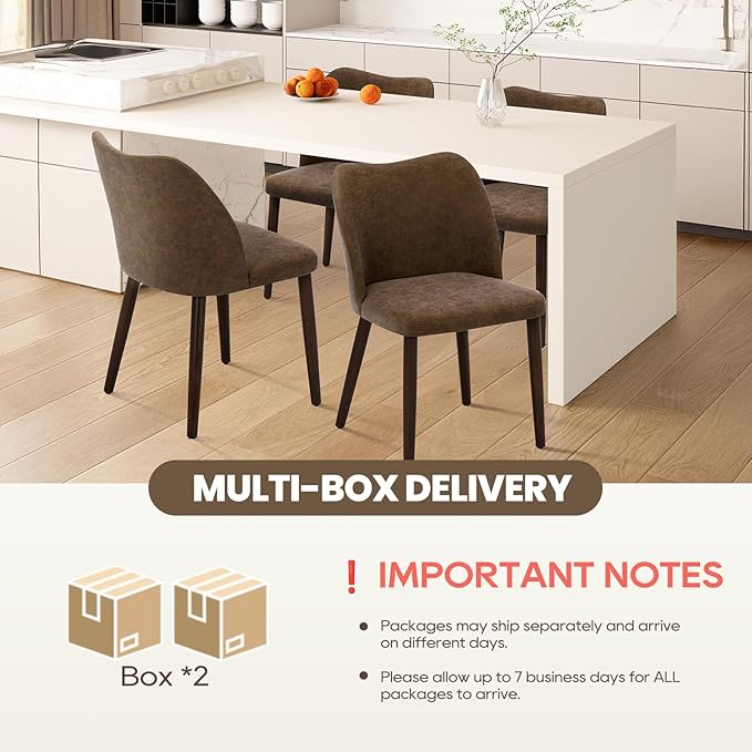 Wooden Dining Chairs Set of 4, Upholstered Kitchen Dining Room Chair, Modern Fabric Farmhouse Dinner Chair for Restaurant & Cafe, Dark Brown