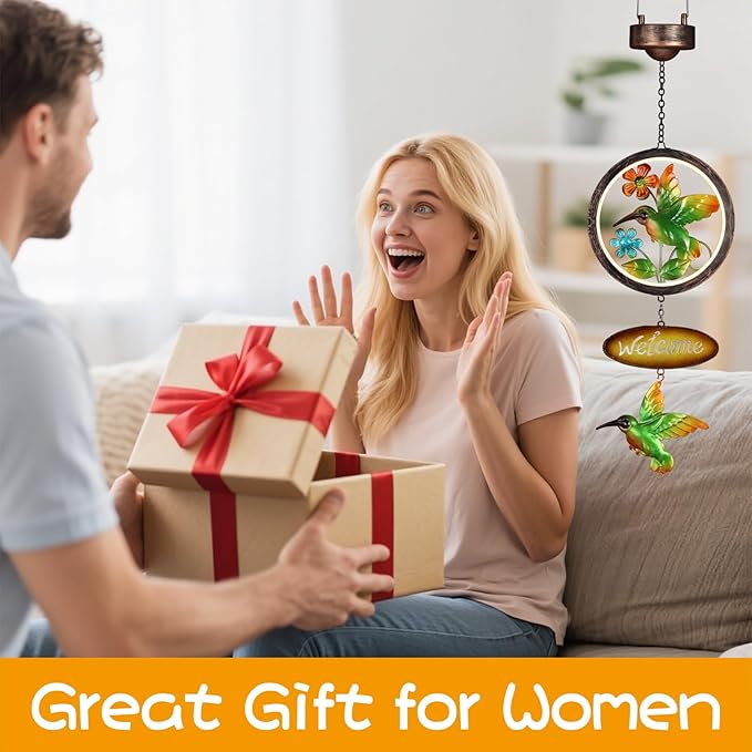 Hummingbird Solar Lantern Outdoor Waterproof Welcome Sign lamp Birthday Gifts for Women Mom Outside Hanging Lights Decor for Garden Yard Patio Backyard Porch