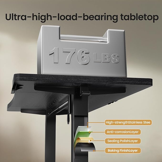 Veken 63 x 28 Inch Electric Standing Desk, Sit to Stand Up, Work Home Office Computer Table for Study, Walking Pad, Writing, and Games, Wooden Desktop Desks, Black