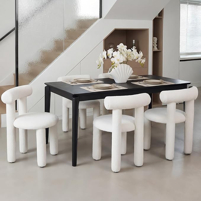 DUOMAY Modern White Boucle Dining Chairs Set of 4, Sherpa Upholstered Kitchen Chairs Armless Barrel Back Dining Chair, Living Dining Room Chairs, Reception, White