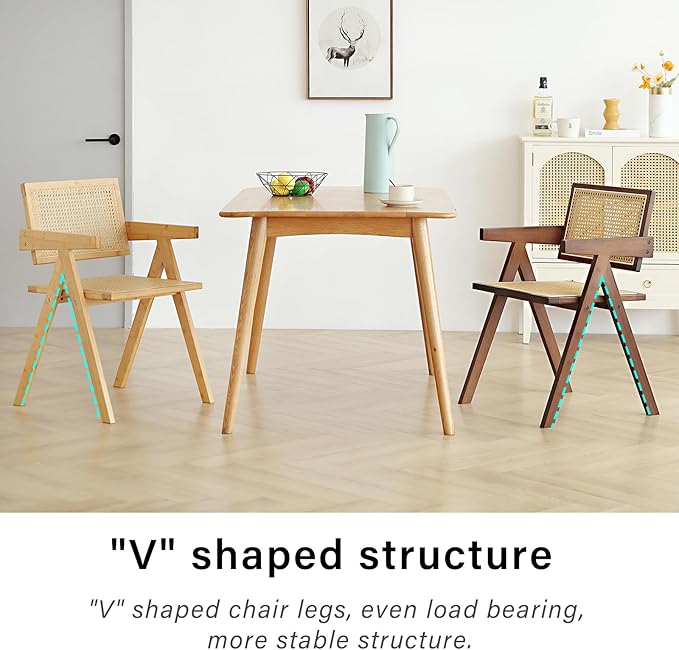 Tiita Rattan Accent Chairs, Mid Century Modern Dining Chairs Set of 2, Bamboo Living Room Chair for Reading Room Dining Kitchen, Wood