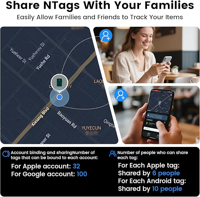 [4 Pack] Tracker Tags - 4 Pack for Android & iOS Find My Apps, Bluetooth Tracker Compatible with Both Google's Find Hub & Apple Find My App, Item Finder for Keys, Wallet, Luggage, Pets, Bicycle