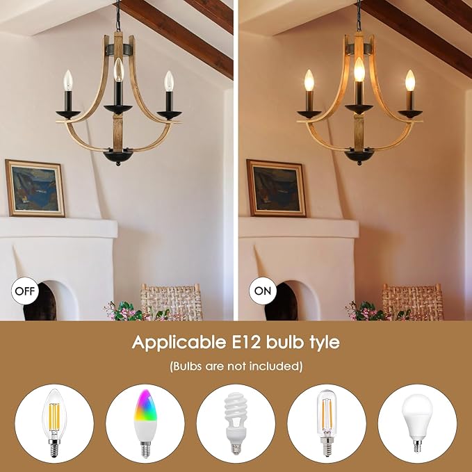 Farmhouse Chandelier for Dining Room 3-Light 19" Wide Adjustable Kitchen Island Pendant Lighting, Rustic Hanging Light Fixture for Entryway Foyer Bedroom Living Room,