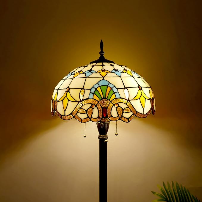 Tiffany Floor Lamp 3 Lights Baroque Stained Glass Standing Reading Light Antique Pole Corner Lamp for Living Room Bedroom Home Office,15.74 inch