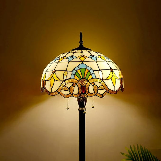 Tiffany Floor Lamp 3 Lights Baroque Stained Glass Standing Reading Light Antique Pole Corner Lamp for Living Room Bedroom Home Office,15.74 inch