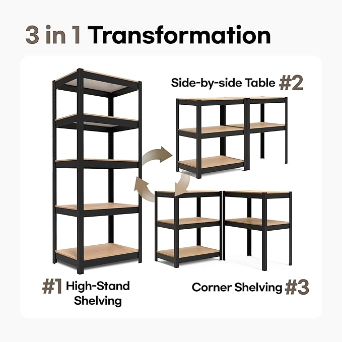 HOMEDANT House 5 Tier Laminated Metal Shelving Unit Adjustable Storage Utility Rack Heavy Duty Shelves Organization Multipurpose Shelf Kitchen Garage Pantry Closet (2, (S) 24.4" W, Black)