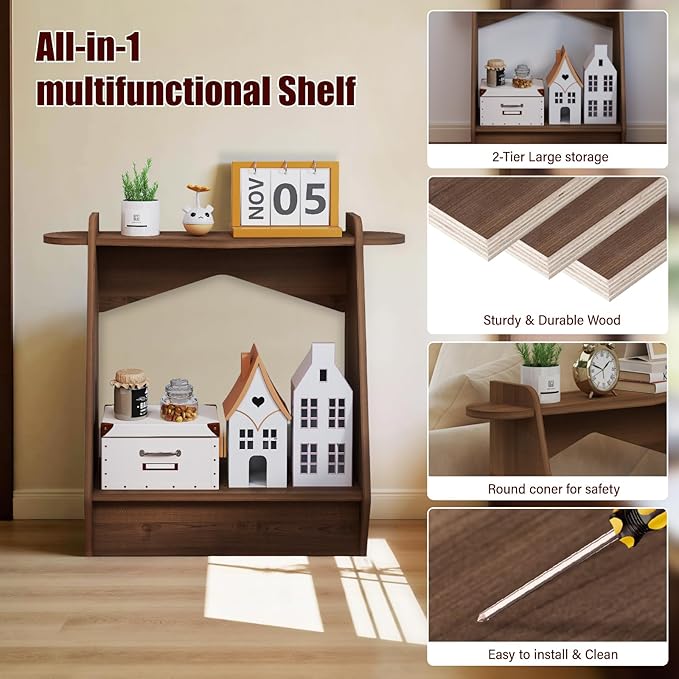 Pmnianhua Wood Console Table, 2-Tier Accent Storage Sofa Table, Wooden Farmhouse Entryway Organizer Shelf for Entrance, Hallway, Living Room, Bedroom(Walnut)