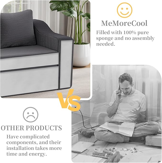 MeMoreCool Convertible Sofa Bed, Pull Out Loveseat Sofa Sleeper Couch for Bedroom Living Room Lounge, 2 in 1 Small Couch Bed with Pillow, Foldable Love Seat Futon Corduroy Grey