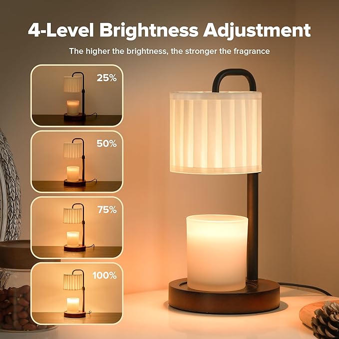 Candle Warmer Lamp with Timer, Dimmable Wax Warmer Candle Lamp for Jar Candle with 2 Bulbs, Christmas Birthday Gifts for Women Mom, Cozy Home Decor for Room, Bedroom, Kitchen-Pleated Fabric