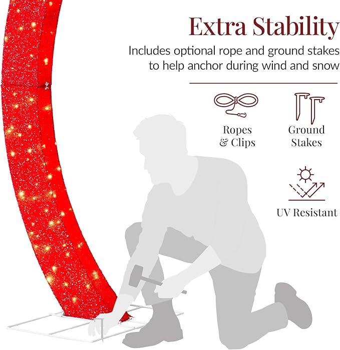 Best Choice Products Large Outdoor Christmas Lighted Archway Decoration, 9.5ft XL with Gold Ornament Cap, 330 LED Lights, Holiday Yard Décor - Red