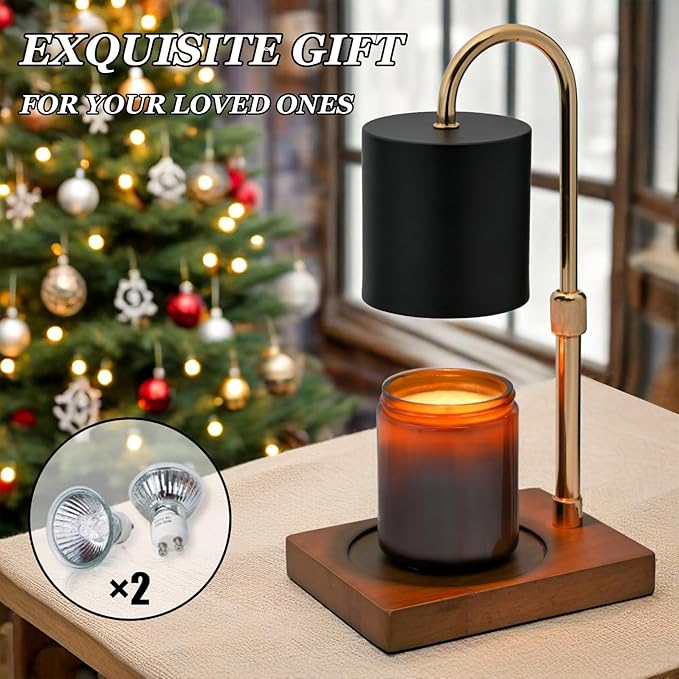 Candle Warmer Lamp Timer for Women Mom, House Warming Gifts New Home Decor, Modern Farmhouse Decor, Candle Warmer for All Jar Candles with 2 Bulb BlackGold