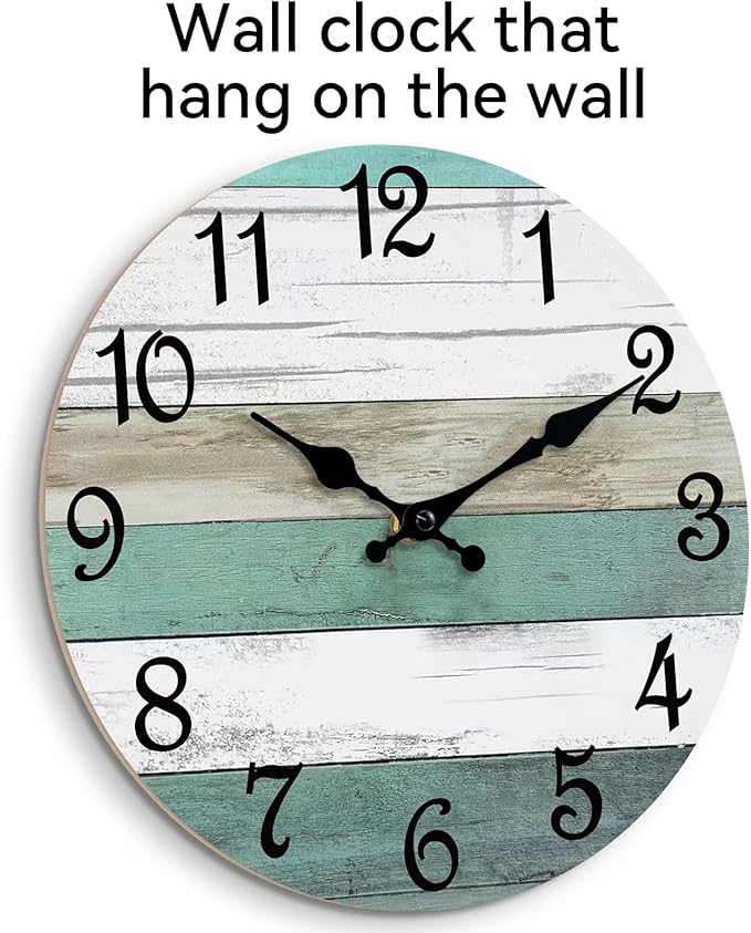 CHYLIN Wall Clock,12 Inch Wall Clocks Battery Operated Silent Non Ticking, Teal Turquoise Rustic Clock Decorative for Kitchen Bathroom Bedroom Living Room(Bronze White)