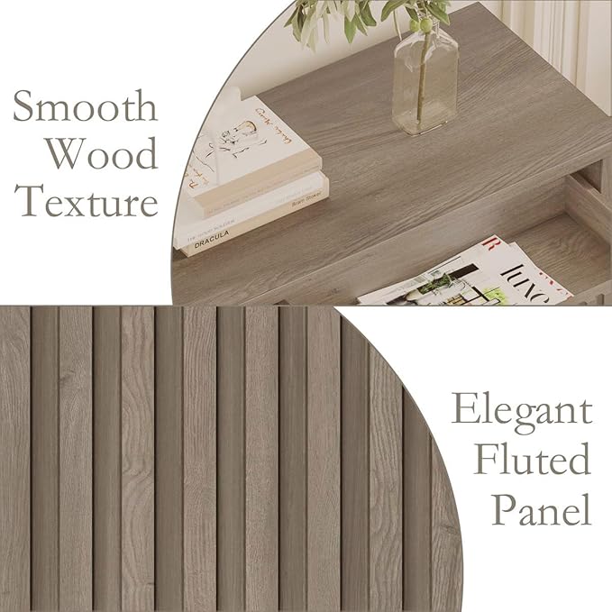 BON AUGURE Console Table with Storage, Entryway Table with Drawers, 47In Couch Tables Behind Sofa, Sofa Tables with Two-Tier Shelf for Living Room, Hallway, Front Door, Greige Oak