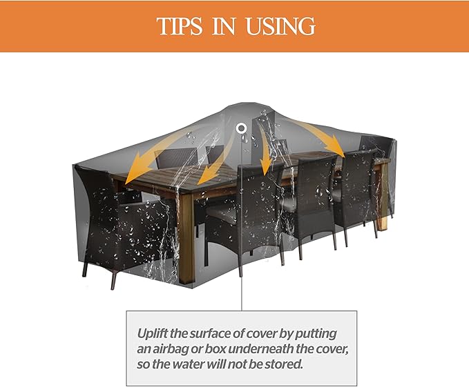 WJ-X3 Large Rectangular Outdoor Sectional Furniture Set Cover Waterproof, Dining Table Cover Wind Resistant, 126W x 84D x 31H in, Grey