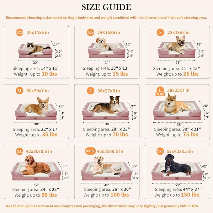 Comfort Expression Small Dog Beds Waterproof Orthopedic Foam Dog Sofa Beds for Medium Dogs Comfy Pet Bed with Washable Removable Cover & Non-Slip Bottom(Small,Pink)