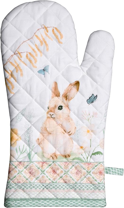 Maison d' Hermine Oven Gloves 100% Cotton Oven Mitt 7" x 13" with Loop Heat Resistant, BBQ, Cooking Gloves, Baking, Grilling, Kitchen, Handling Hot Pans Spring/Summer (Pack of 1, Easter Dew)
