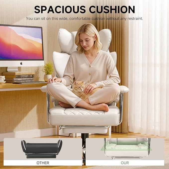 COMHOMA Big and Tall Office Chair, High Back Leather Gaming Chair with Footrest, Executive Ergonomic Office Chairs with Pocket Spring Lumbar Support and with Outward Fixed Soft Armrests