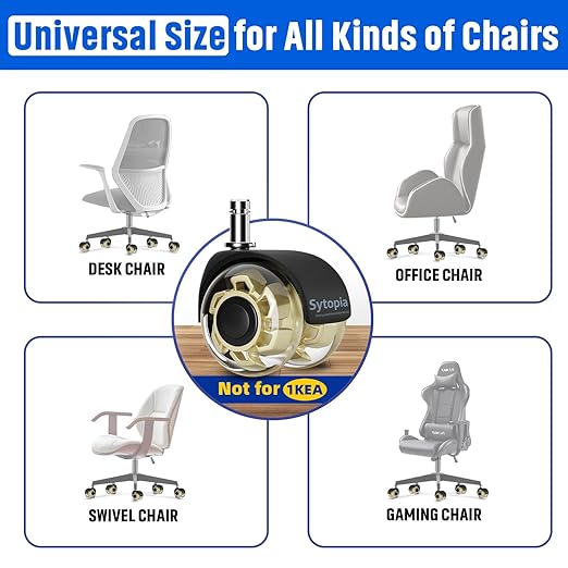 Office Chair Wheels 2" Desk Chair Caster Wheels Smooth Roller Style Quiet for Carpet and Hardwood Floors Universal Fit 11x22 mm Set of 5 Yellow