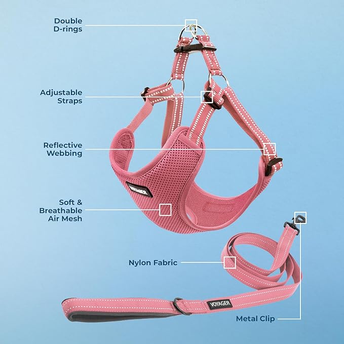 Best Pet Supplies Voyager Adjustable Dog Harness Leash Set with Reflective Stripes for Walking Heavy-Duty Full Body No Pull Vest with Leash D-Ring, Breathable All-Weather - Pink, M