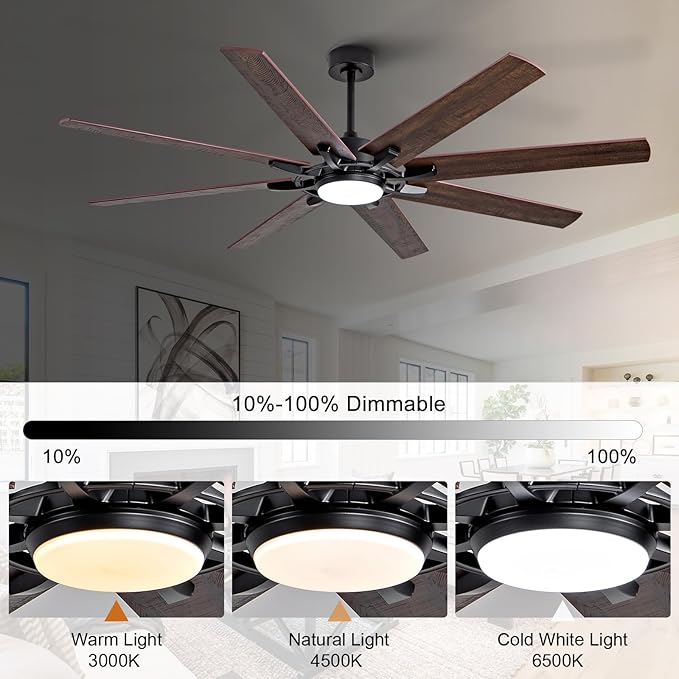 BOOMJOY 72 Inch Large Ceiling Fans with Lights, Black Ceiling Fan with Remote and Quiet Reversible DC Motor, Indoor/Outdoor Modern Ceiling Fan with Light for Living Room, Bedroom, Big Farmhouse