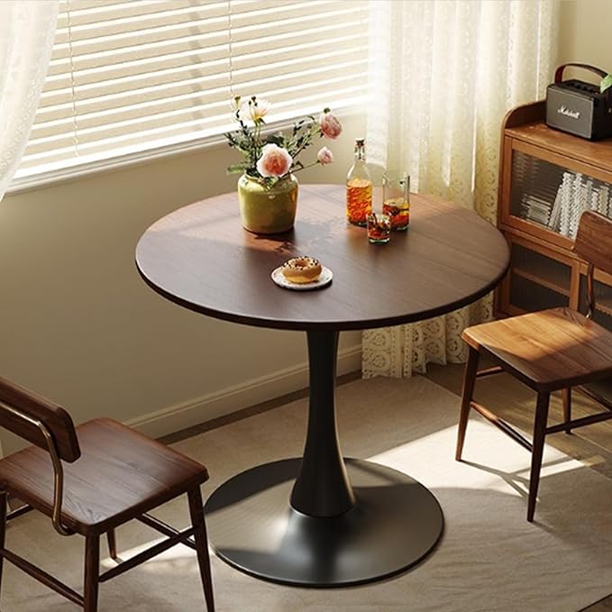 24" Tulip Table for 2-3 Persons Walnut Modern Round Dining Tables Mid-Century Kitchen Table Wooden MDF Top Steel Base Small for Living Room Balcony Leisure (Walnut, 23.6")