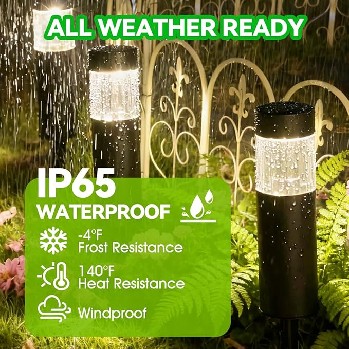 Solar Lights Outdoor 6 Pack, Energy-Saving Stainless Steel Pathway Lights, Bright 35LM Warm White LED Landscape Lighting for Backyard, Porch, Sidewalk, Garden Decor, IP65 Waterproof Auto On/Off