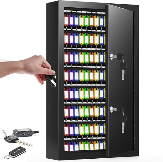 200 Keys Dual Lock Key Cabinet, Anti-Theft Key Lock Box with Key Tags, Adjustable Key Organizer Wall Safe for Car Office House Garage Rental Business