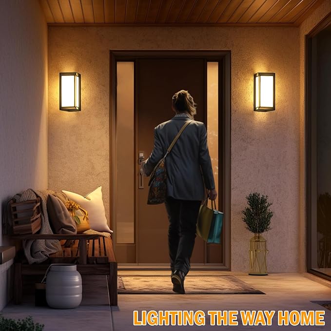 wowlite Outdoor Lights for House LED, 12W Modern Porch Light 3000K 4000K 6500K 3 Colors Changeable, Aluminum Outdoor Light Fixture Wall Mount, Exterior Lighting Fixtures for Garage Garden Patio