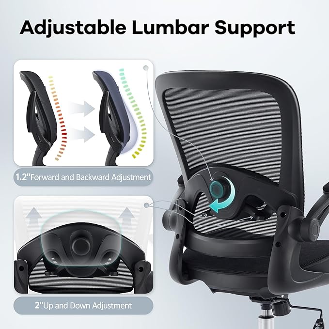 Office Chair Mesh Seat,Ergonomic Mesh Desk Chair with Adjustable Lumbar Support,Computer Chair with Flip-up Armrests, Rolling Executive Chairs, Home Office Chair(Black)