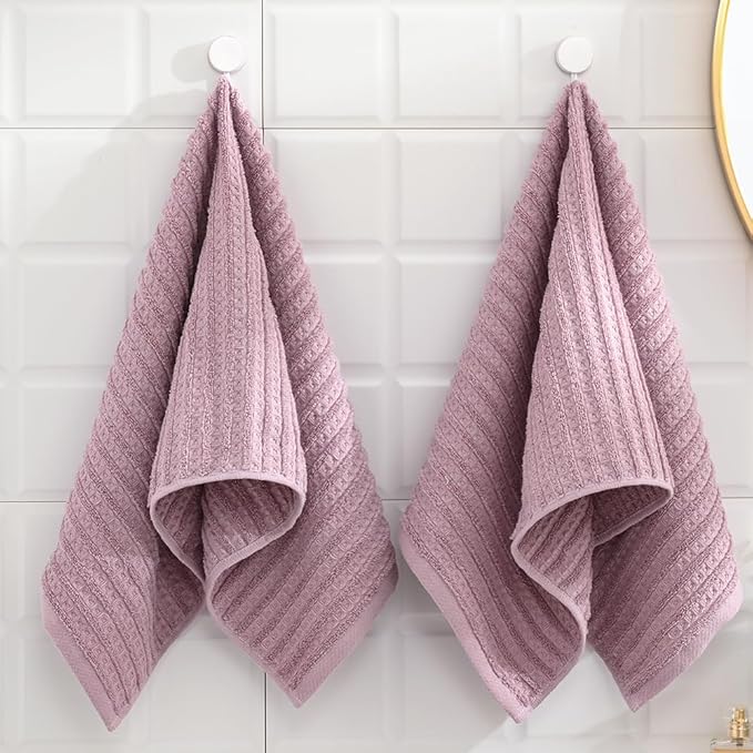 sense gnosis Waffle Hand Towel with Terry Striped Pattern Super Soft 100% Cotton Ultra Absorbent Bathroom Hand Towels 13 x 29 Inch (Pink-Purple, 2 Pieces)