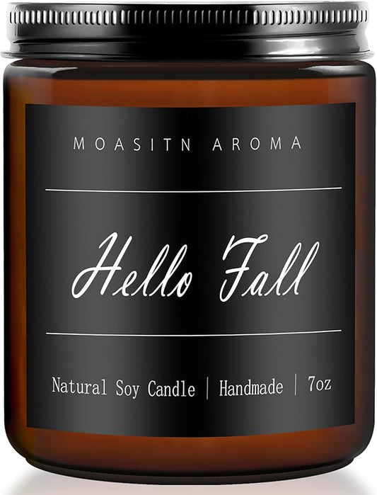 MOASITN Hello Fall Scented Candles for Home| Natural Soy Fall Candle| Handmade Long Lasting Aromatherapy Candle| Jar Candel Gift for Women,Men| as Halloween,Birthday,Relaxing Gifts| 7oz