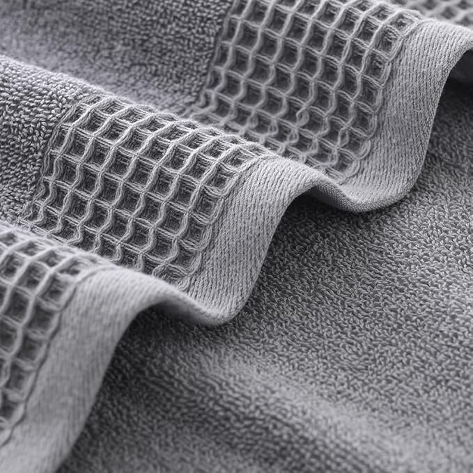 sense gnosis Grey Waffle & Terry Hand Towels for Bathroom Quick Drying Lint Free Thin, Classic Style Soft & Absorbent Bathroom Decorative Hand Towels 13X29 inch