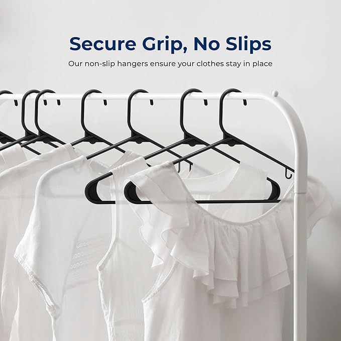 SereneLife 150 Pack Plastic Hangers, Lightweight, Durable, Space Saving Clothes Organizers, Suitable for Shirts, Sweaters, Hoodies, Dresses, Kids Clothes, Good for Home Organization (Black)