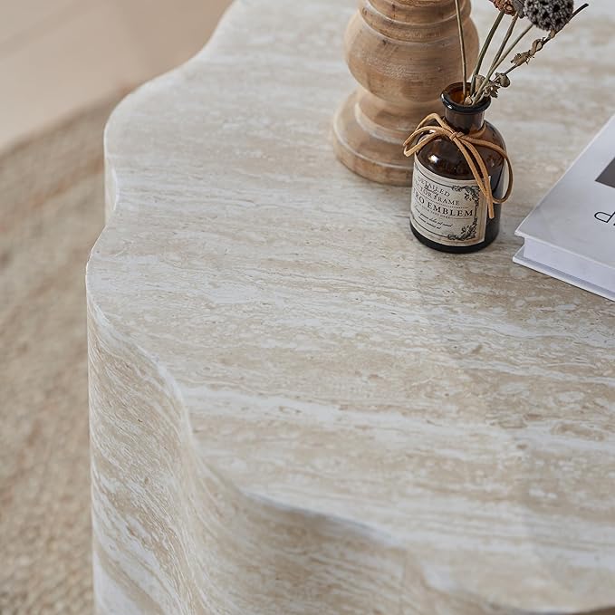 Round Coffee Tables Set of 2 for Living Room,Faux Mars Pattern Modern Minimalist Side Accent End Table for Apartment,Office(Beige Brown,26.7" & 23.6")