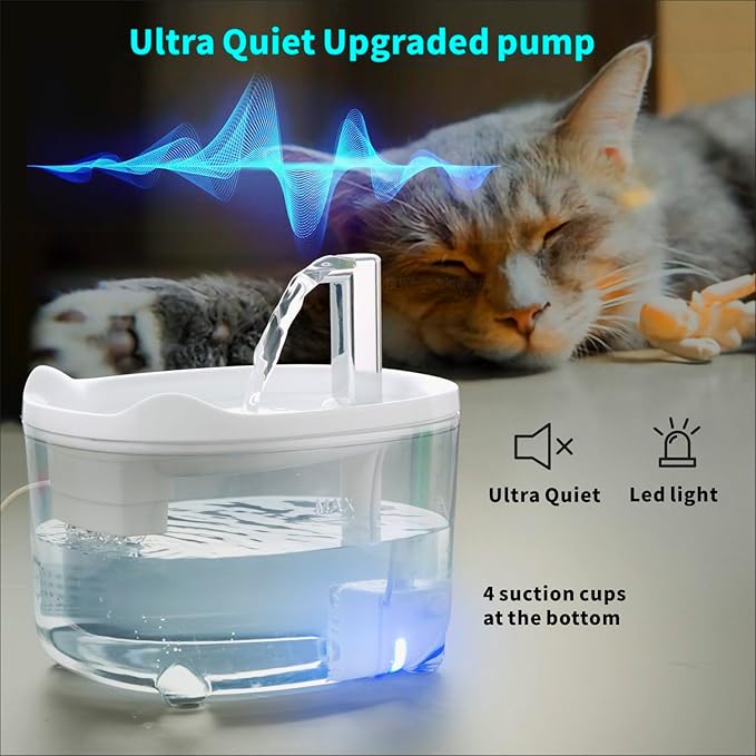 Cat Water Fountain - Automatic 50oz Pet Water Fountain for Cats Kitten Dogs, Pet Water Dispenser for Drinking with Silent Pump (Clear & White)