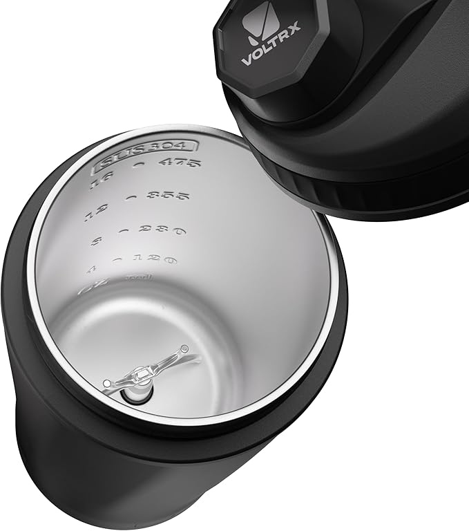 VOLTRX ChillMix Shaker Bottle Insulated Stainless Steel - USB C Rechargeable Electric Protein Shake Mixer, Shaker Cups for Protein Shakes and Meal Replacement, Obsidian Black, 16 oz