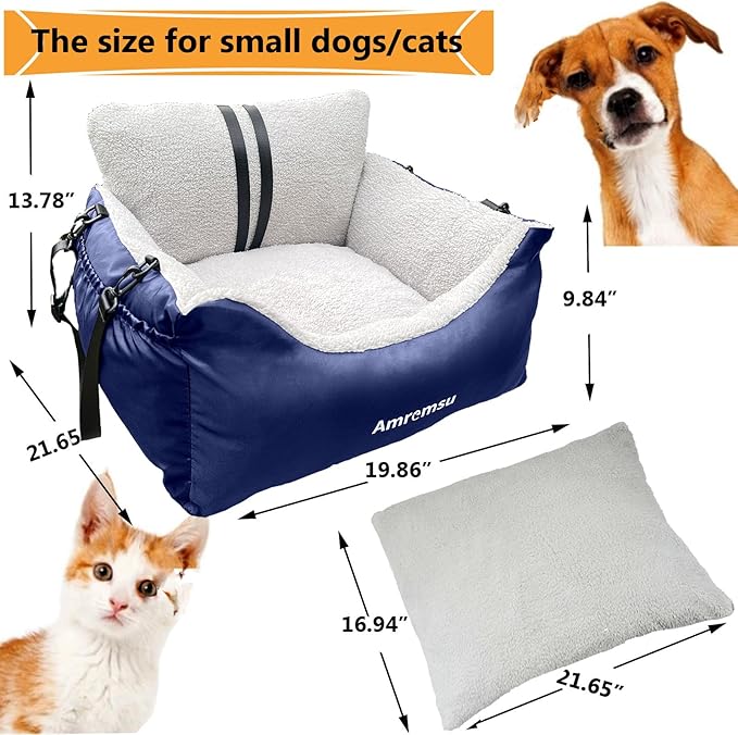 Dogs Car Seat for Small Dog,Fully Detachable and Washable Ultra Soft Cars Travel Bed,with Clip-on,Two Portable Handle and Storage Pockets Puppy Dog Booster Seats Under 25,Small Cat Car Seat