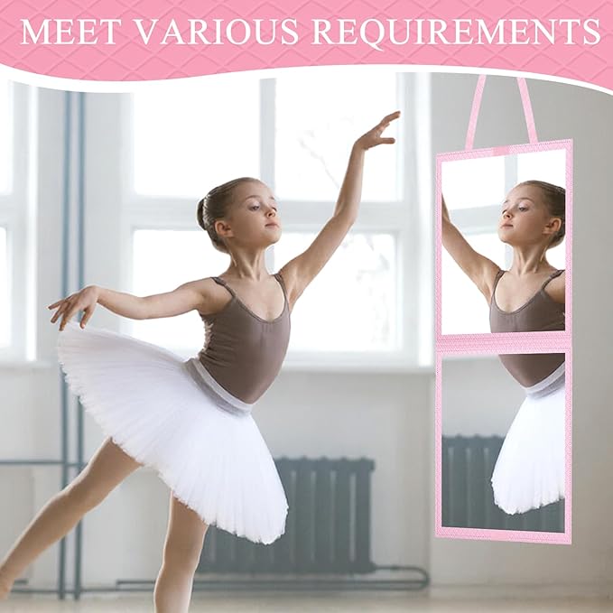 Foldable Travel Portable Full Length Mirror, Dance Bag Hanging Mirror, Full Body Mirror for Dance, Camping, Travel, Dance Competition Must Haves Backstage Folding Hanging Mirror (Pink, 33*13 Inch)