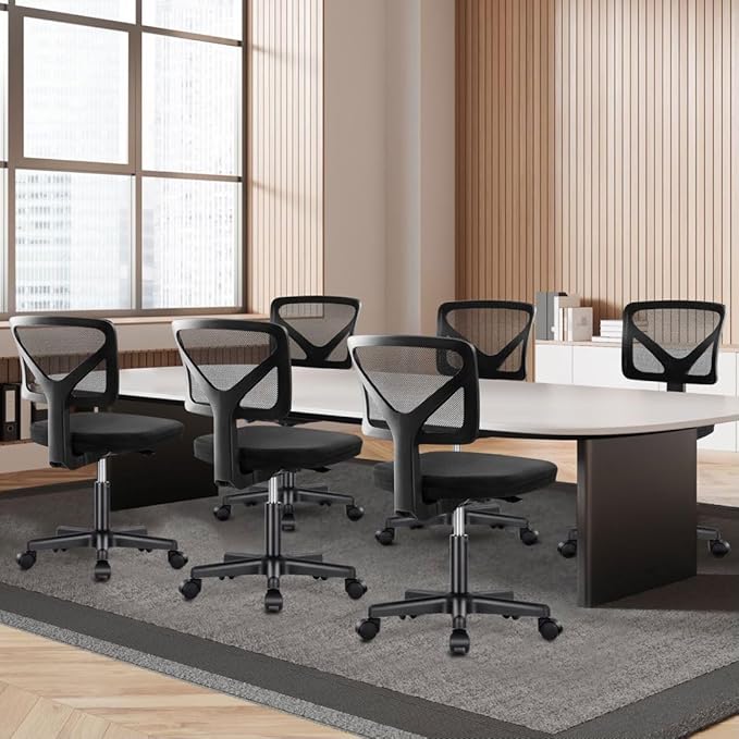Armless Mesh Office Chair, Ergonomic Low Back Deskchair, Adjustable Rolling Task Computer Swivelchairs for Small Spaces Home Bedroom Study, Black