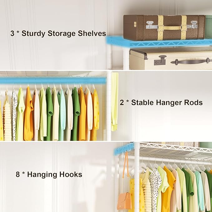 FUTASSI P3 Rolling Clothes Rack, Clothing Racks for Hanging Clothes, Heavy Duty Garment Rack with Wheels, Freestanding Portable Closet Organizer 39.4''W x 14''D x 78.5''H, Max Load 464 LBS, White