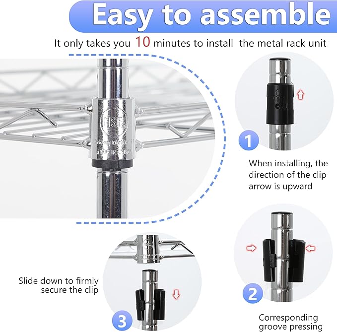 BestOffice | 6-Tier Wire Storage Shelves | 17x12x64 | Chrome | with Adjustable Racks | Heavy-Duty Metal Shelf, Holds Upto 600 lbs | No-Tool Assembly | Ideal for Home & Garage Shelving