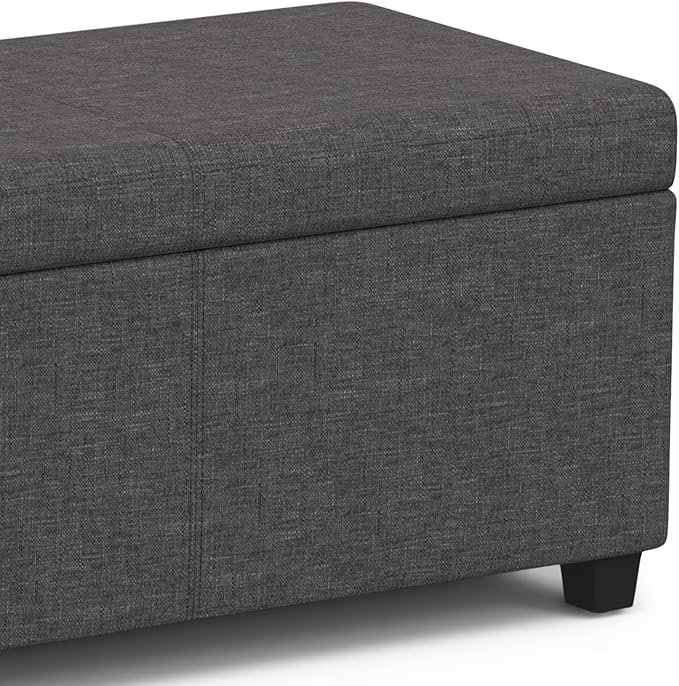 SIMPLIHOME Avalon 54 inch Wide Contemporary Rectangle Extra Large Storage Ottoman Bench in Slate Grey Polyester linen fabric, Assembled, For the Living Room, Entryway and Family Room