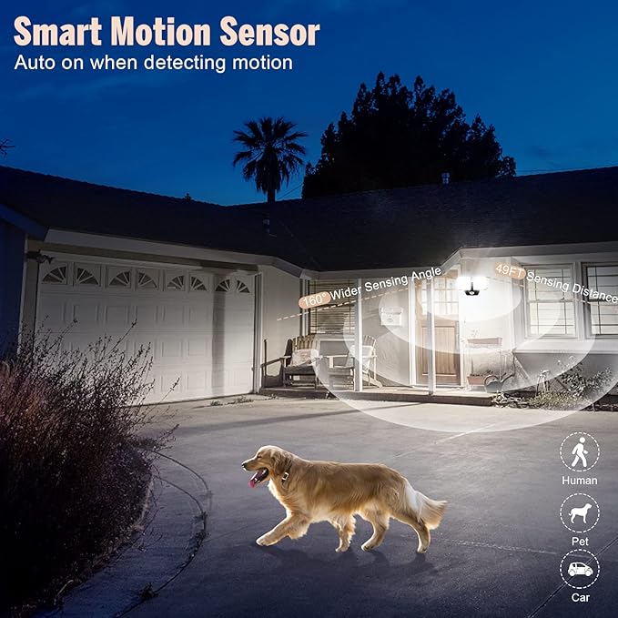 Battery Powered Motion Sensor Security Light,5000K 1000LM High Brightness,6 -Month Battery Life,No Wiring Installation,49FT Sensing Distance,Indoors or Outdoor Used,2-Year Warranty