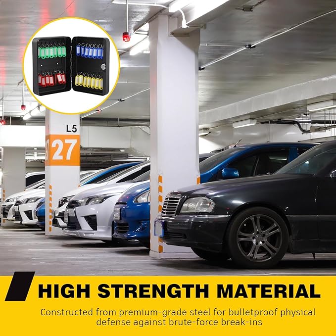 Ripeng 28 Keys Key Holder Wall Mount Steel Cabinet Security Lock Box with Tags and Hooks Key Organizer Wall Safe Storage for Car Office Hotel House Rental Business