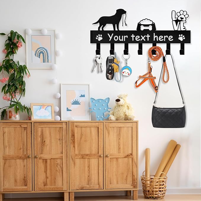 Personalized Dog Leash Holder for Wall - Dog Stuff Storage Organizer, Custom Name Key Holder Wall Mount, Metal Dog Leash Hooks for Wall Decorative, Key Rack Gift for Dog Lovers, Dog Room Decor