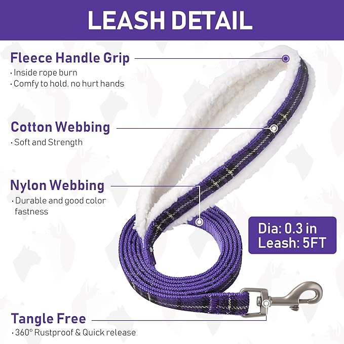 GAMUDA Small Dog Harness Collar and Leash Set, Step in No Chock No Pull Soft Mesh Adjustable Dog Vest Harnesses Plaid Reflective for Dogs Puppy Cats Kitten Rabbit (Warm Purple, S)
