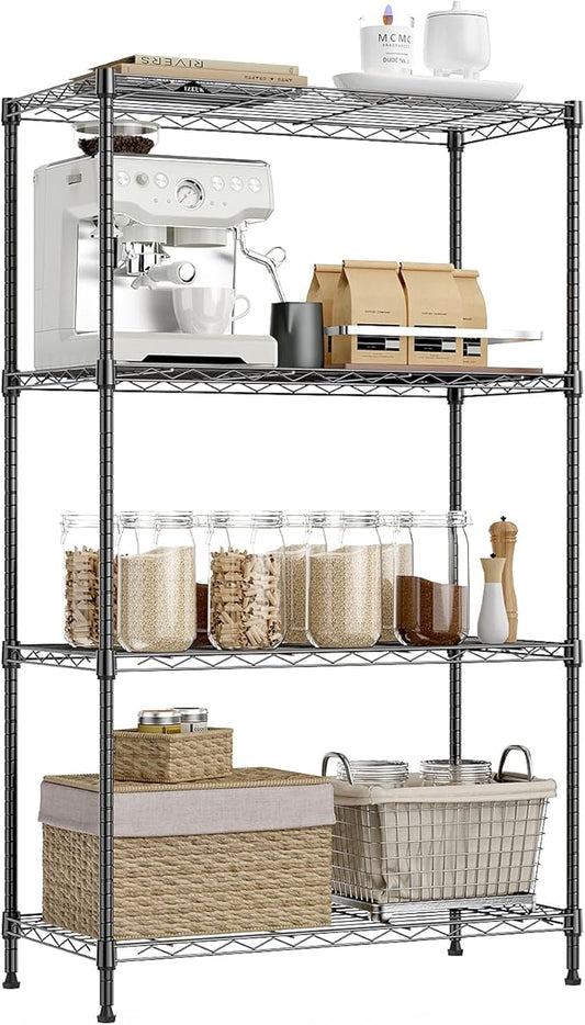 IZEUK 4-Tier Heavy Duty Steel Storage Shelves, Metal Shelf Wire Shelving Rack for Pantry, Kitchen, Garage, or Office Organization (29.5" W x 13.7" D x 47.2" H, 1000LBS, Black)