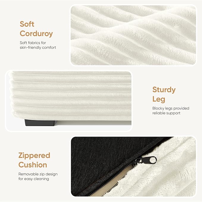 111‘’ Sectional Cloud Couches with L Shaped Chaise, Extra Large Sleeper Couch Reversible Corduroy with 8pcs Pillows for Living Room, Bedroom-Beige