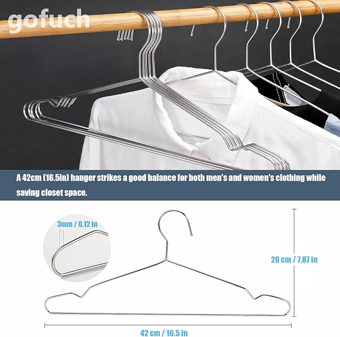 Clothes Hangers 50 Pack - Heavy Duty Stainless Steel Metal Hangers, Ultra Thin Space Saving Wire Coat Hangers with Non-Slip Shoulders (16.5 Inch)